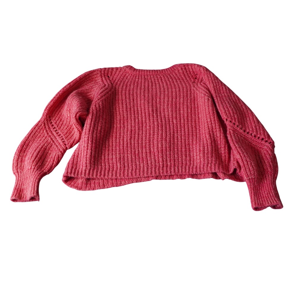 LOFT Women's Pink Ribbed Knit Sweater Balloon Sleeve Crew Neck Size L - Picture 2 of 10